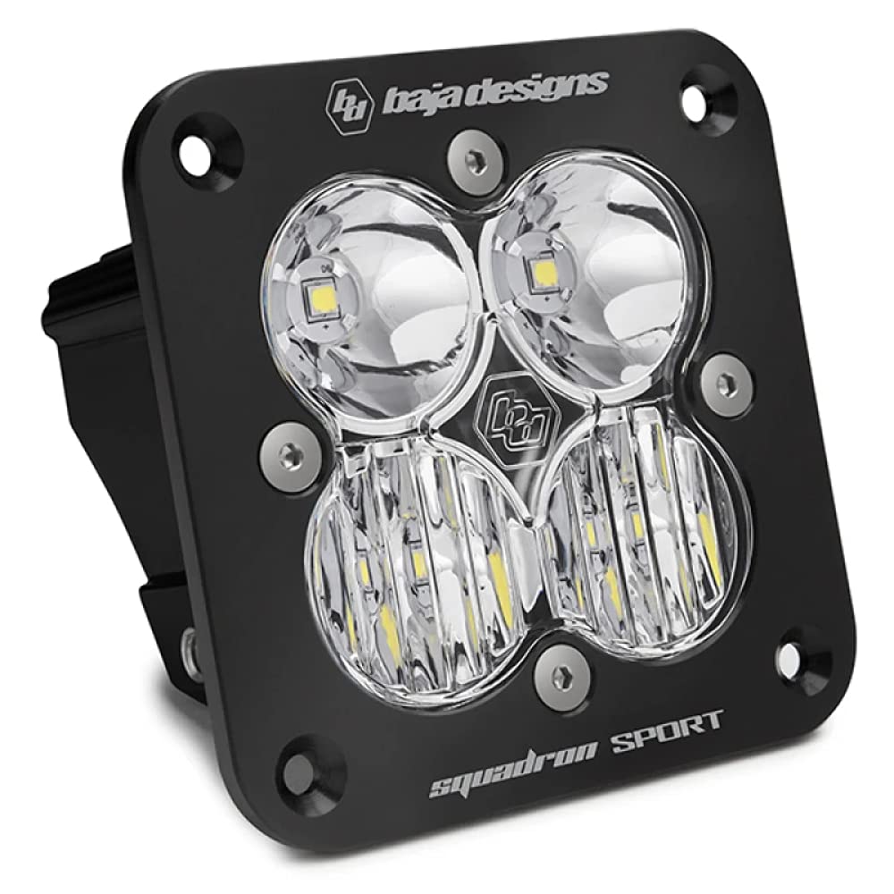 Baja Designs Flush Mount Squadron Sport LED Auxiliary Light for Jeeps, Off-Road 4x4, Trucks, UTV, ATV, SUV (Driving Combo; Clear)
