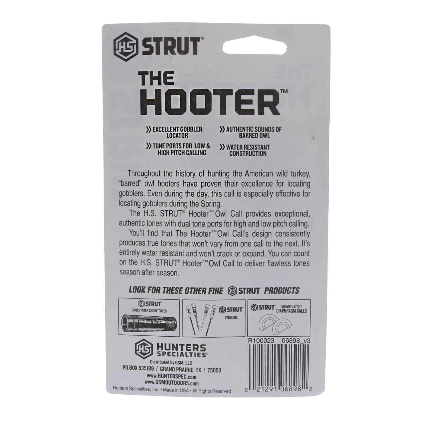 H.S. Strut The Hooter Owl Locator Call Hunters Specialties Water-Resistant Realistic Sounds