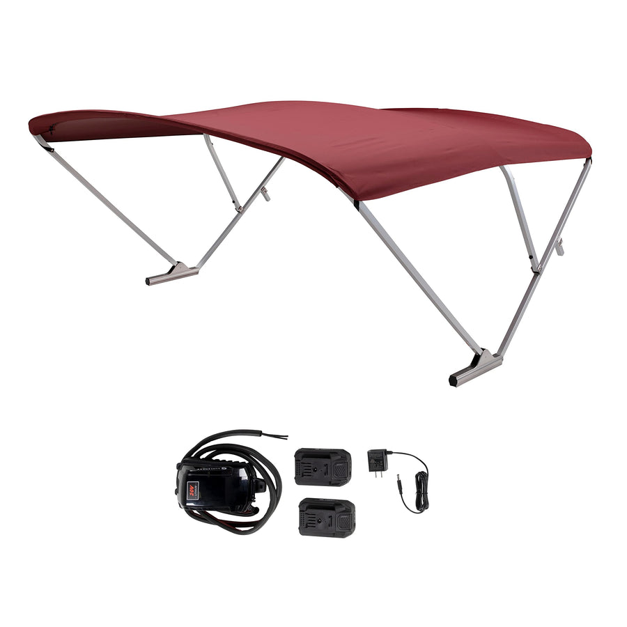 SureShade Electric Bimini Power Shade System for Pontoon Boats with Manual or No Biminis, 92-102" Wide, 20V Powered, Fade-Resistant Fabric, Clear Anodized Frame, Burgundy - 2021133090
