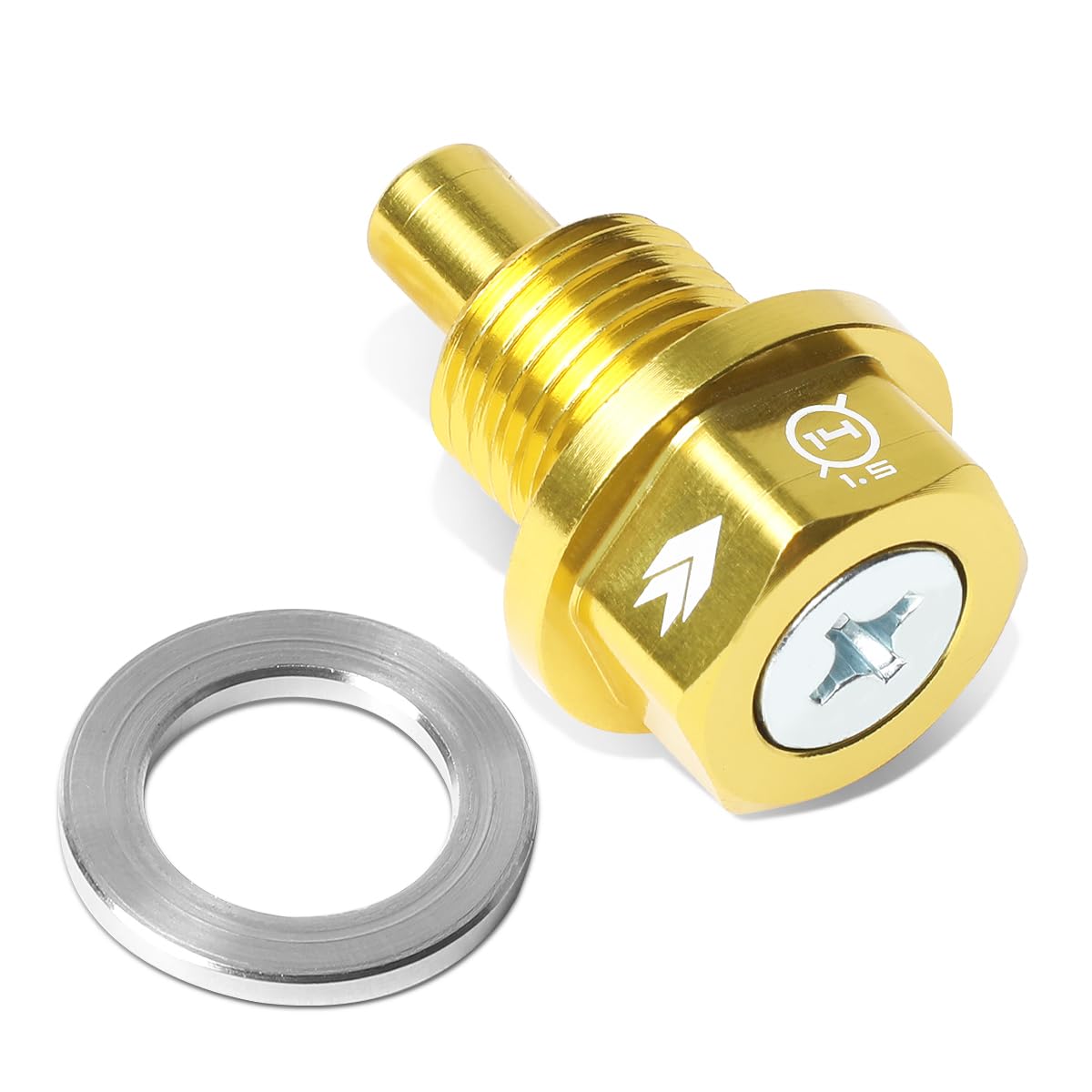 Magnetic Oil Drain Plug NRG Innovations, M14 X 1.5 Thread Size Engine Oil Drain Nut w/Washer, Gold, T-6061 Aluminum w/Stainless Steel Internal Magnet, NRG-NOP-100GD
