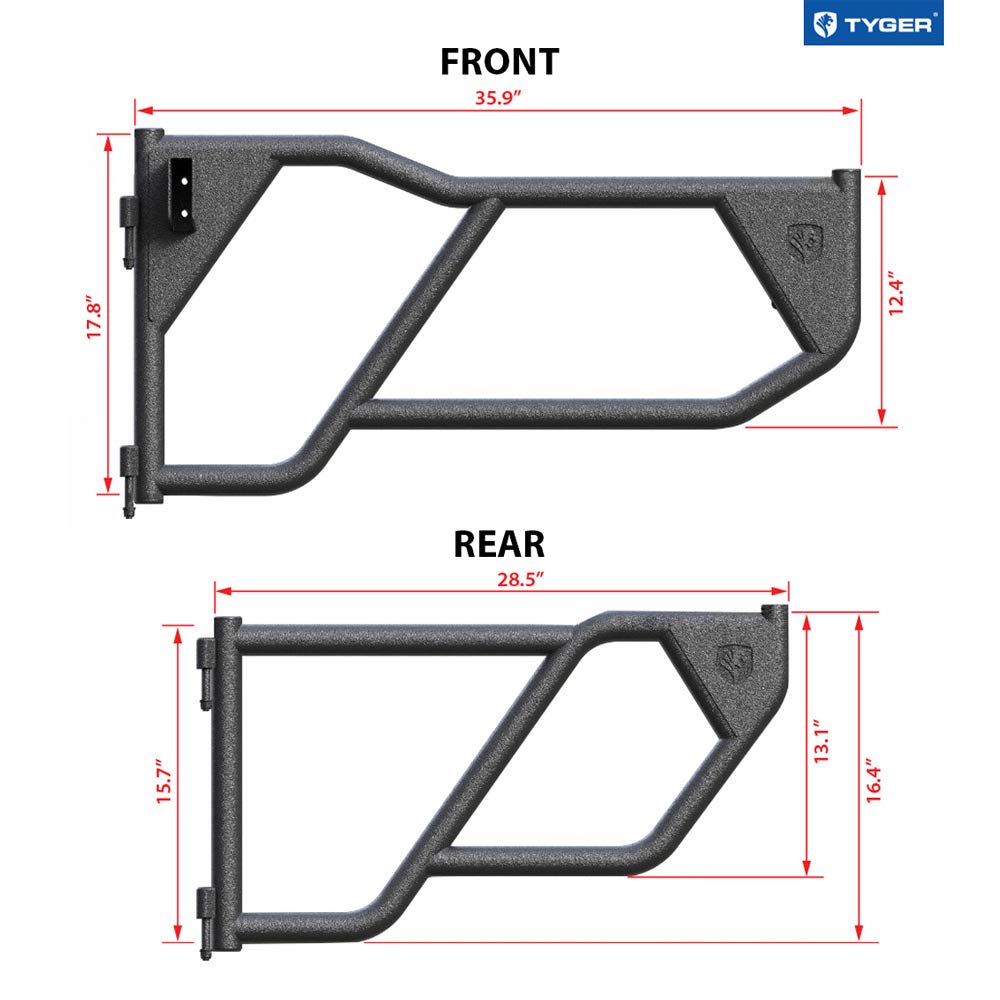 Tyger Auto Tubular Doors TG-DR4J62288 Compatible with 2007-2018 Jeep Wrangler JK (NOT JL) 4-Doors | Textured Black | Mirror Mount | Front & Rear Door Set