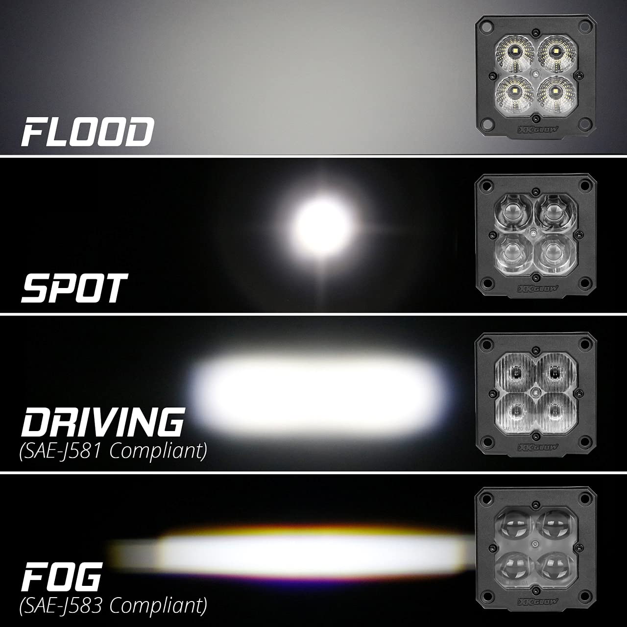 XKGLOW 2PC Flush Mount Cube Light Flood Beam SAE Bluetooth App Control