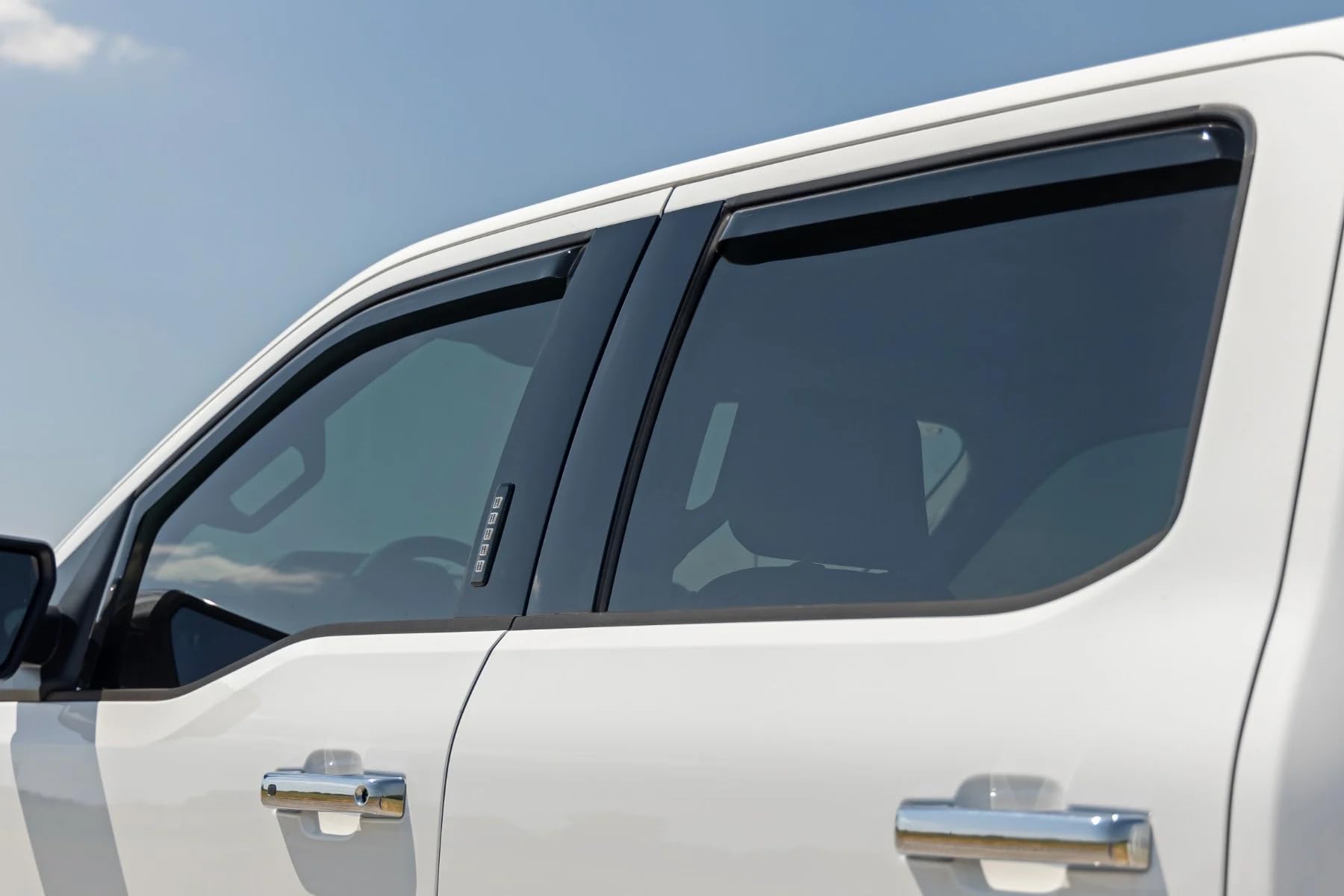 Rough Country Window Rain Guards in-Channel for Ford F-150, Lightning, F-250, F-350, Raptor Crew Cab (2015-2025) - Low Profile Visors, 4-Pc Rain Guard for Trucks