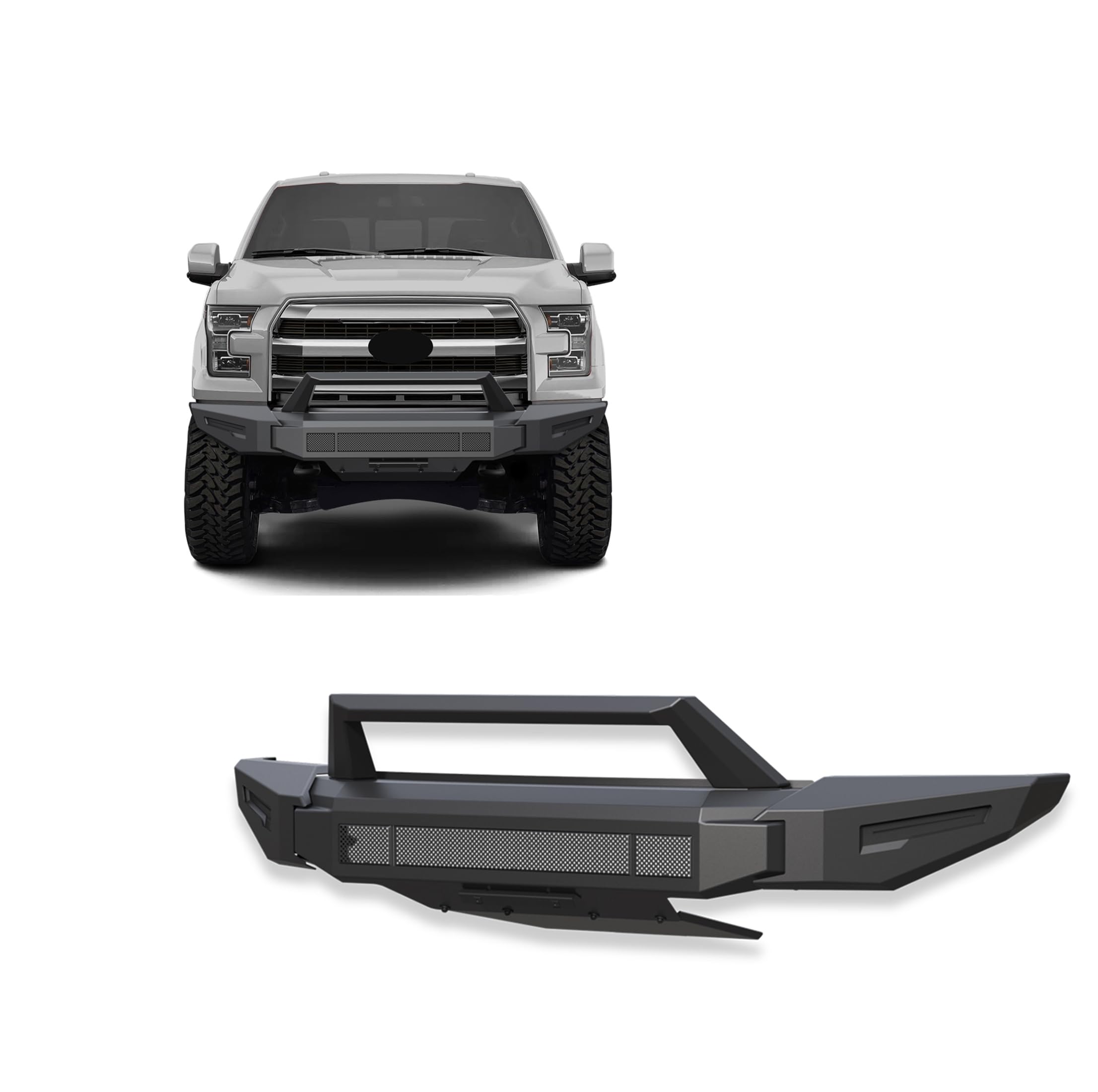 Heavy Duty Black Horse Armour II Modular Front Bumper Matte Black Compatible with 2015-2017 Ford F-150-AFB-F116