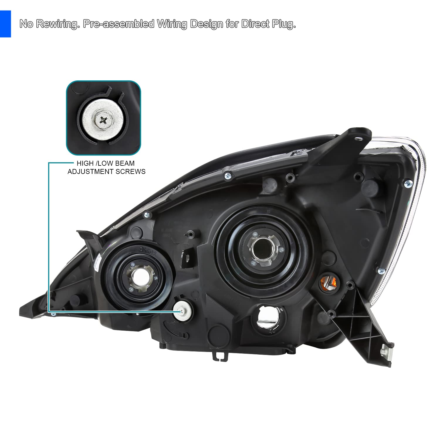Passenger Side Right Spec-D Tuning Chrome Headlight Compatible with 2004-2005 Toyota Sienna