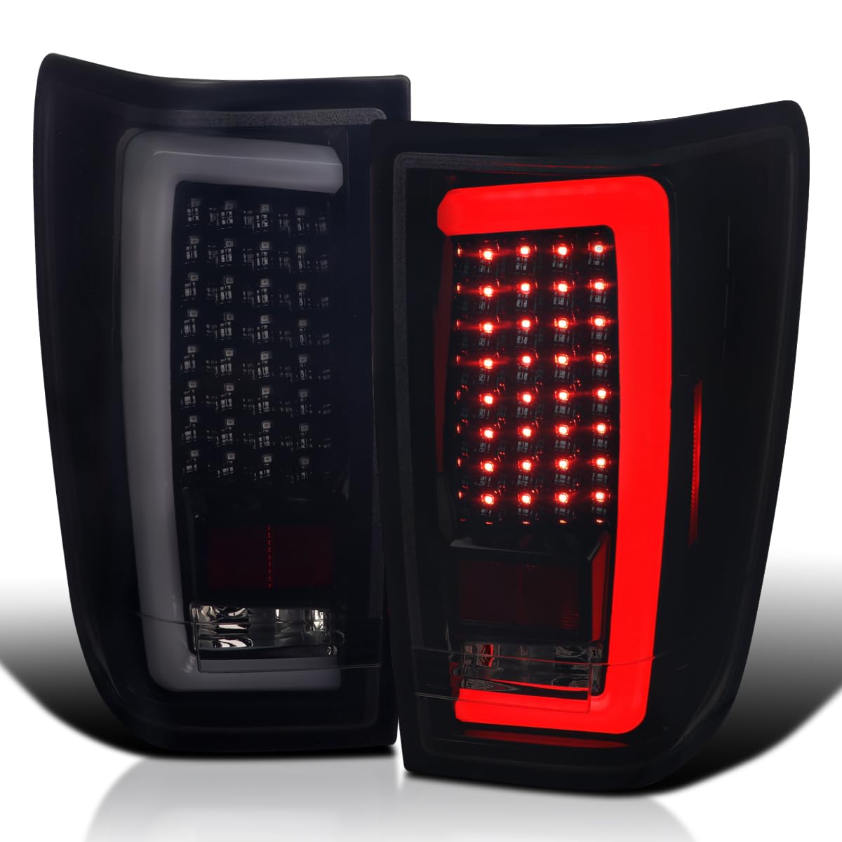 Glossy Black Smoke SPEC-D TUNING LED Tail Lights w/White LED Light Bar Compatible with 2004-2015 Nissan Titan, Left + Right Pair Assembly