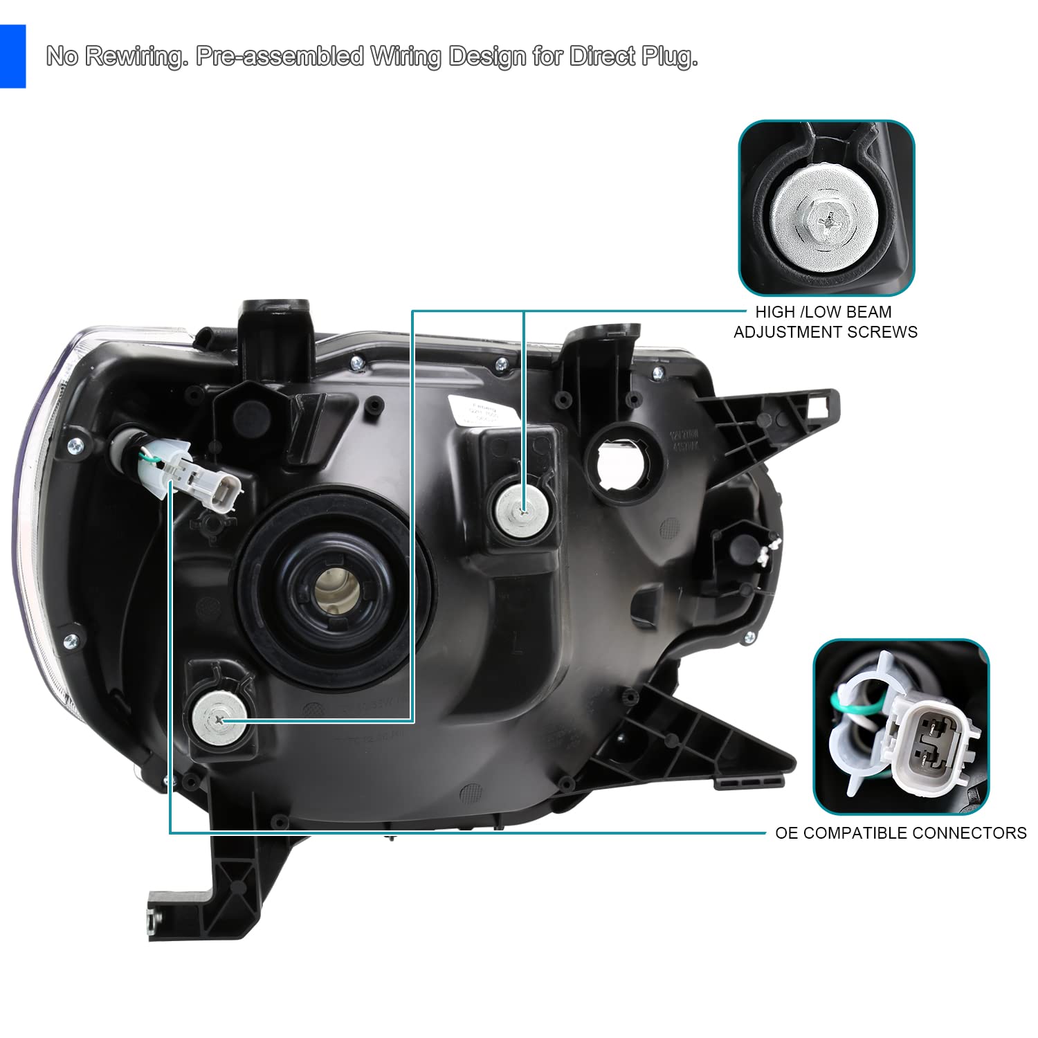 Light Smoke Spec-D Tuning Headlights with LED Strip Compatible with 2012-2015 Toyota Tacoma