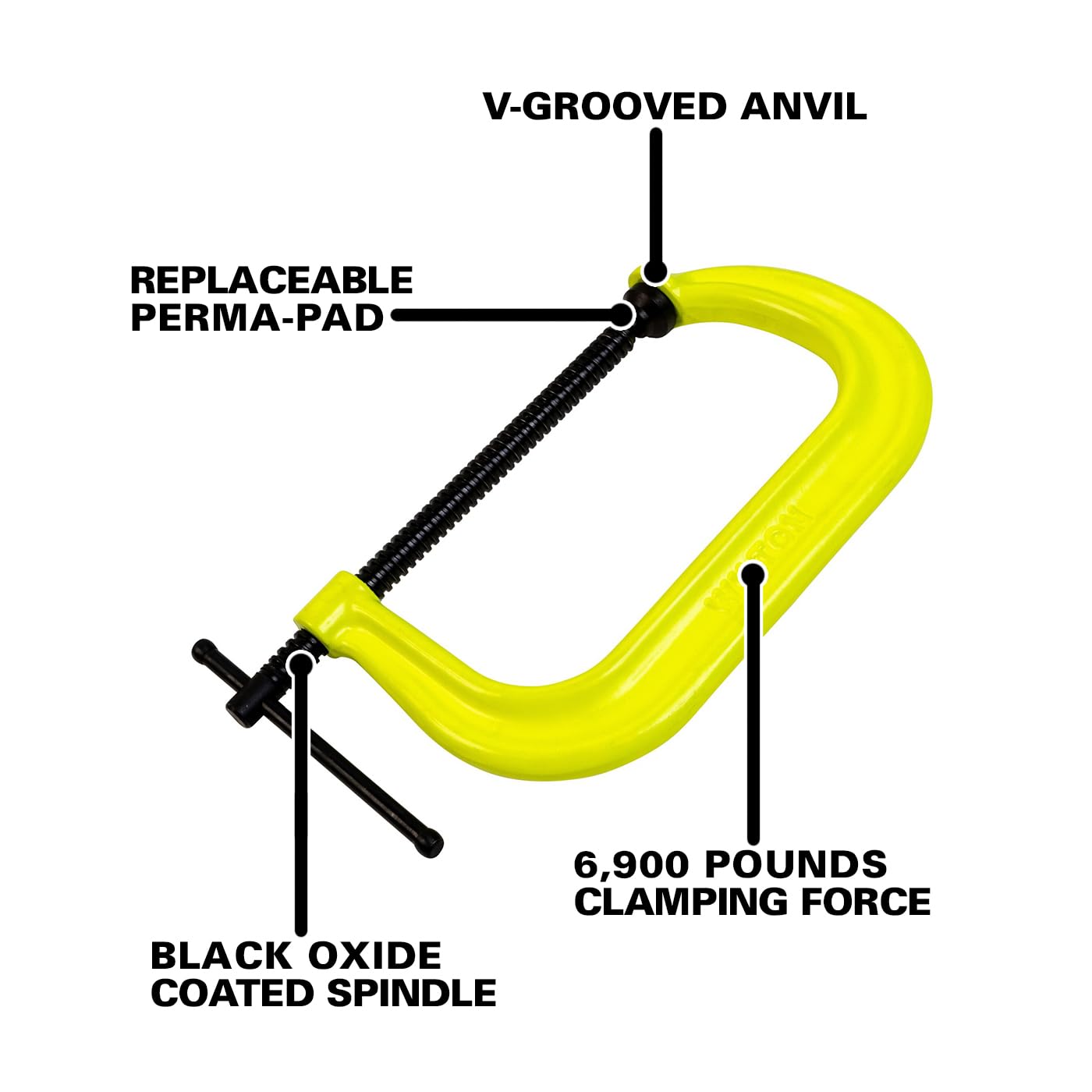 Hi-Vis Wilton C-Clamp, 8-1/4" Opening, 5" Throat, 6900 Lbs. Clamping Force (Model 408-SF)