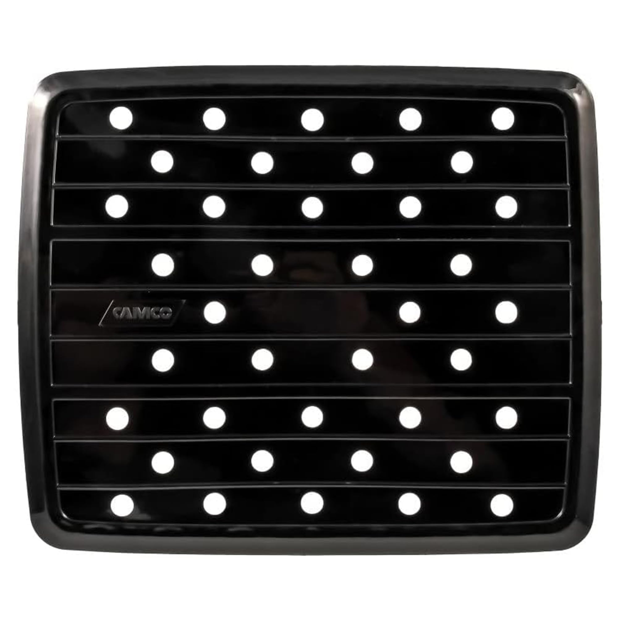 Camco RV and Marine Durable Sink Mat with Drain Holes - Compact Size Designed for Trailer, Camper and Boat Sinks | Measures 10" x 11 ¾ " - Black (43721)