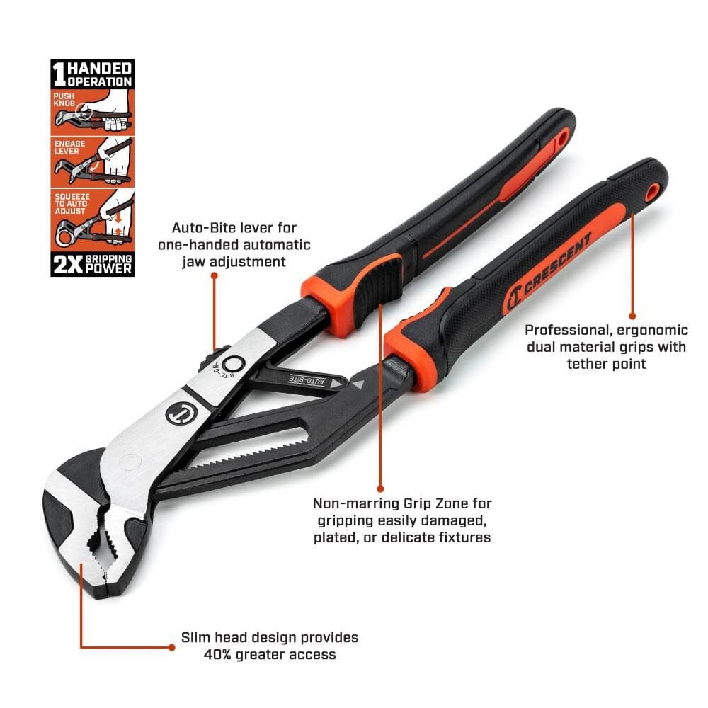 Crescent Tools - Plier, 10", Auto-Bite, T&G, Cushion Grip (RTAB10CG)