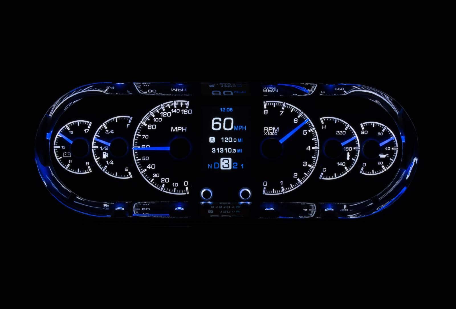 Dakota Digital Oval Universal Analog Gauges System Kit Black HDX-2018-K