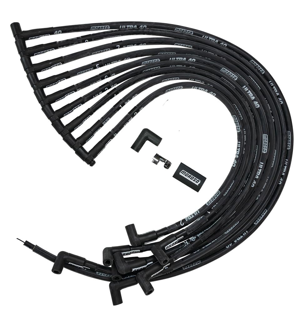 Moroso Ultra 40 Spark Plug Wires 73843 in Black w/Black Sleeve, Fits Big Block Chevy Engine with Jesel Front Drive Distributor