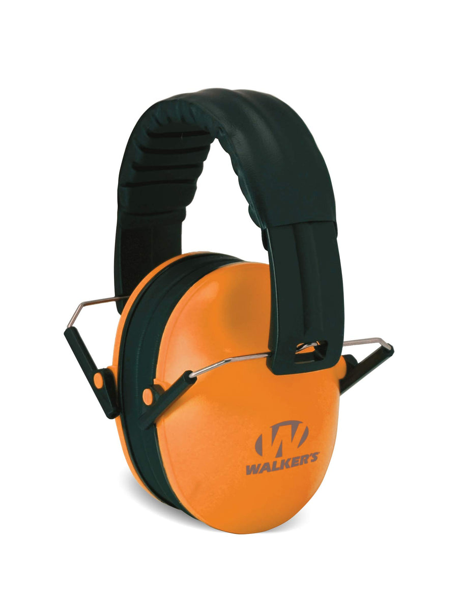 WALKER’S Low Profile Youth Children’s Lightweight Padded Adjustable Folding Noise-Reducing Hearing Protection Earmuffs, Orange