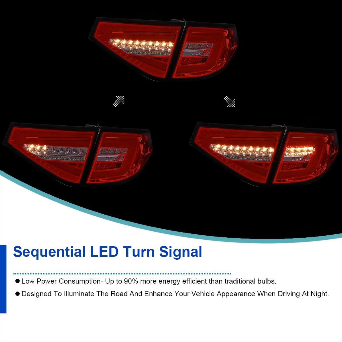 Red Sequential Tail Lights w/LED Bar SPEC-D TUNING Compatible with 2008-2011 Subaru Impreza WRX Hatchback, Left + Right Pair Assembly