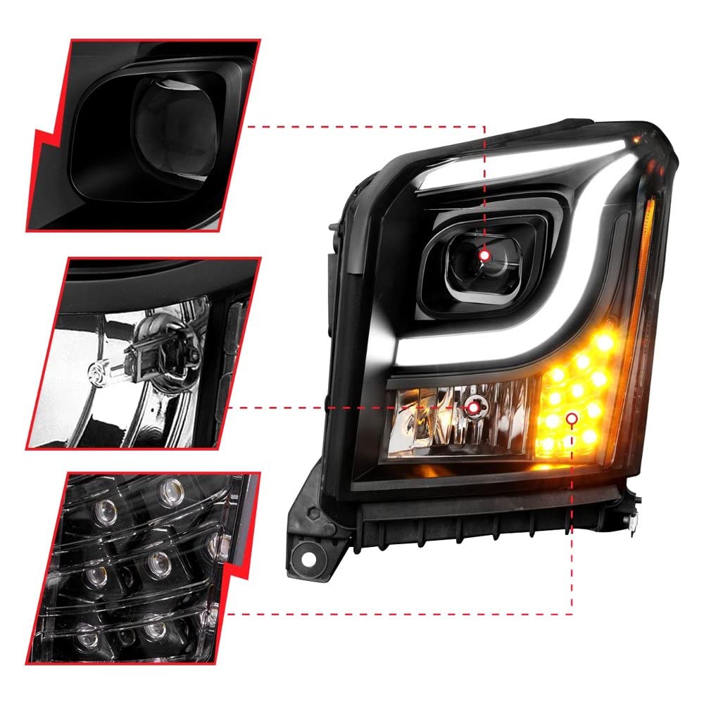 Anzo (111535) 15-17 GMC Yukon/Yukon XL Projector Headlights Clear Lens/Black Housing (w/Light Bars)