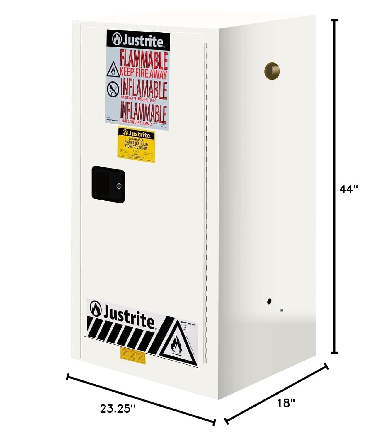 Justrite 15 Gallon Flammable Storage Cabinet Manual Close Countertop, 18 Gauge Steel, 1 Shelf, 1 Door Fire Cabinet, 44" x 23" x 18", Made in The USA, White, 891505