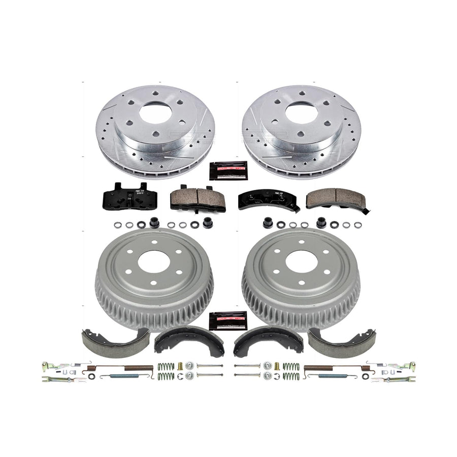 Power Stop K15136DK Z23 Carbon Fiber Brake Pads Front and Rear with Drilled & Slotted Brake Drums Kit For Chevrolet Blazer, Chevrolet K1500, Chevrolet Tahoe [Model Specific]