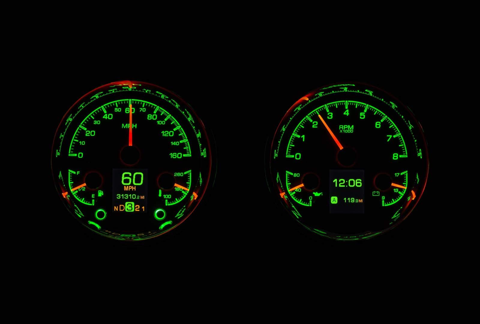 Dakota Digital Dual Universal 5.4" Round Analog Gauges Kit Black HDX-2014-K