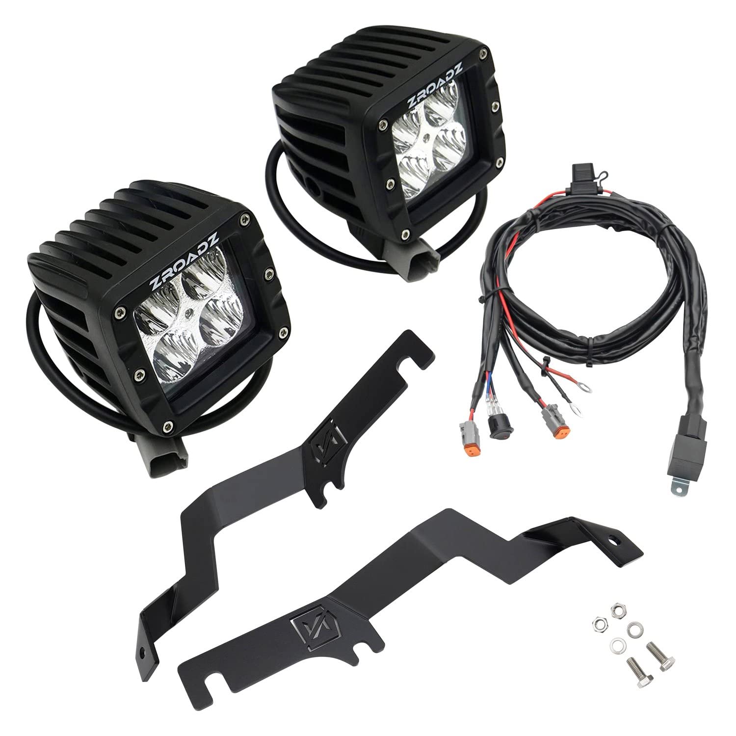 ZROADZ LED Kit Ditch Hood Hinge - Compatible w/ 2015-2017 Ford F150 - Incl. (2) 3 Inch Pod Lights - Mild Steel Gloss Black Finish - Bolt-On Easy Installation - PN #Z365731-KIT2
