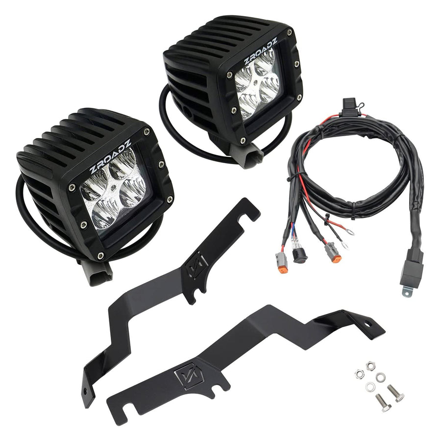 ZROADZ LED Kit Ditch Hood Hinge - Compatible w/ 2015-2017 Ford F150 - Incl. (2) 3 Inch Pod Lights - Mild Steel Gloss Black Finish - Bolt-On Easy Installation - PN #Z365731-KIT2
