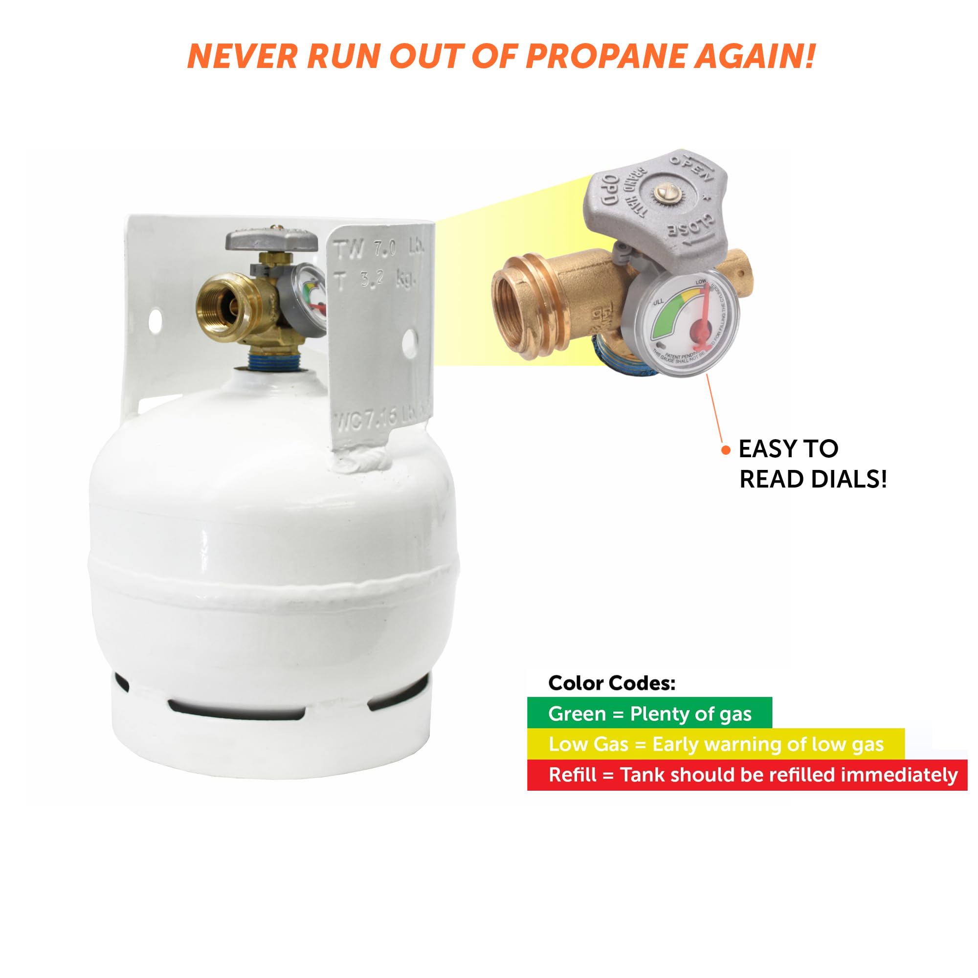 3LB Flame King Empty Steel Propane Tank Cylinder with Gauge and OPD Valves for Grills and BBQs, Camping, Fishing, & Outdoor Activities