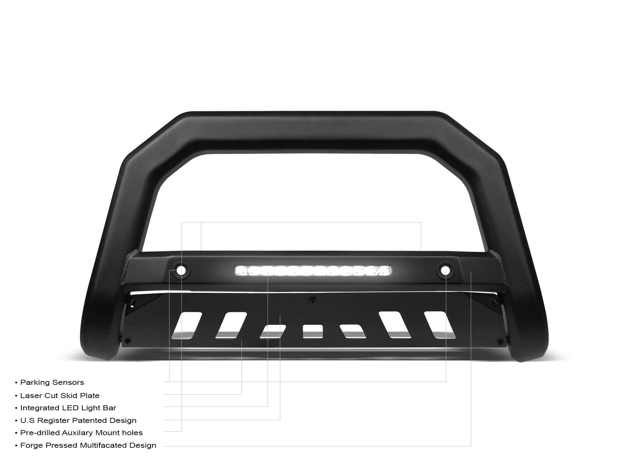 Armordillo LED Bull Bar AR-T Series Compatible with Parking Sensor|Fits 2021-2024 Ford Bronco|8722558|Matte Black|Front Bumper Guard|Bull Guard