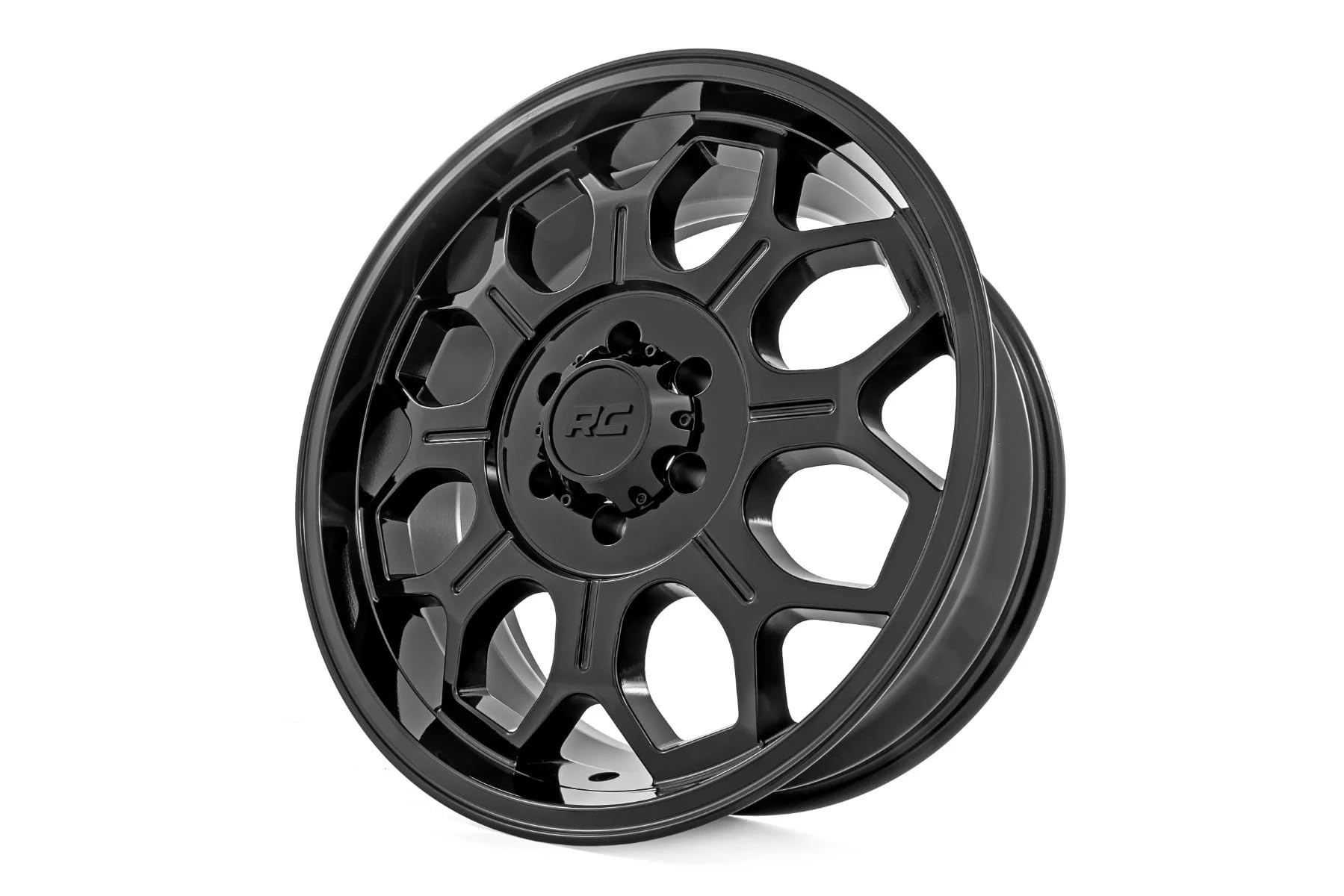77 Series Rough Country One-Piece Aluminum Wheel - 20x9, 6x5.5" Bolt Pattern, 12mm Offset, Semi-Gloss Black