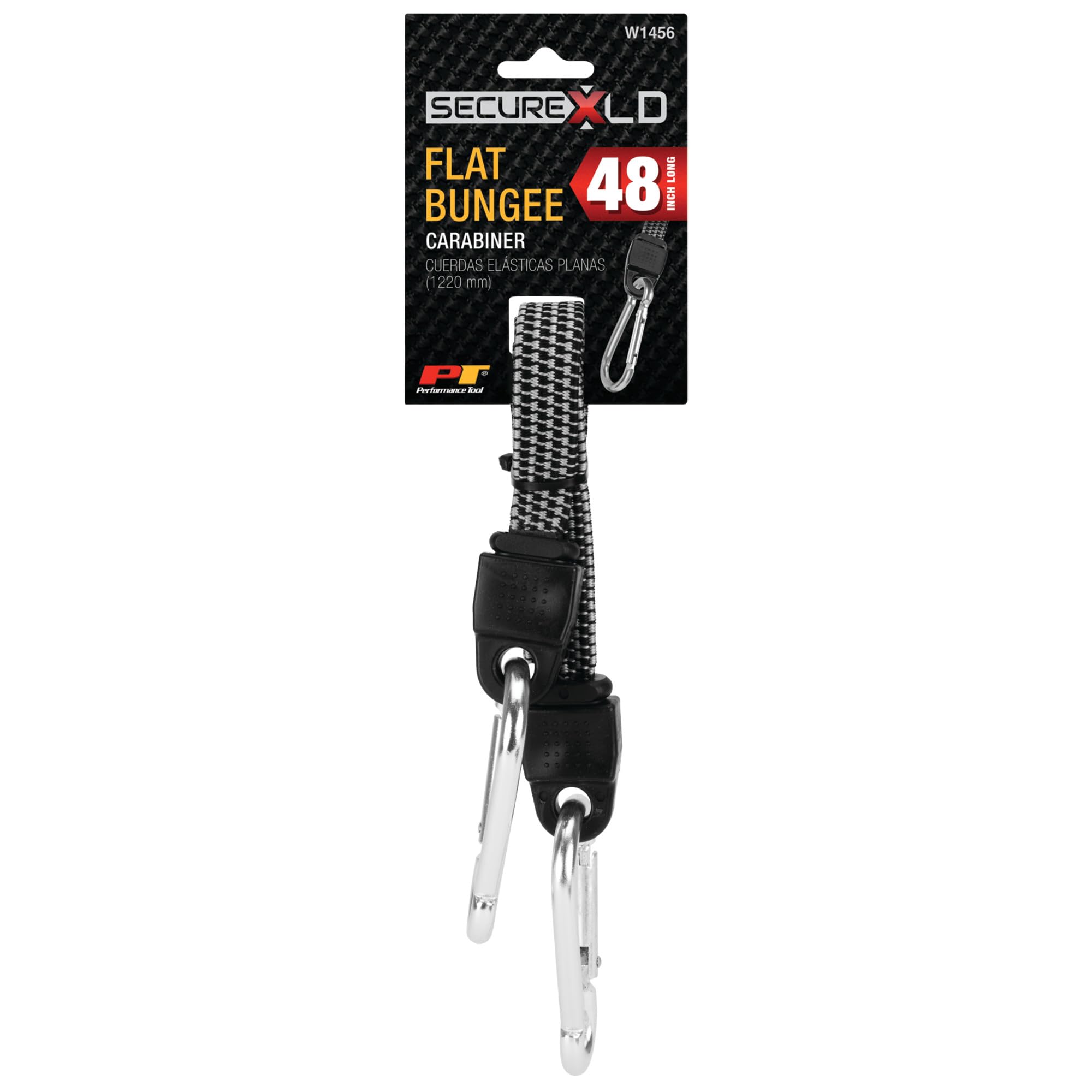 W1456 Performance Tool 48-Inch Flat Bungee w/ Carabiner - Heavy Duty, Securely Fasten and Tie Down Cargo, Ideal for Trucks, Vans, and SUVs