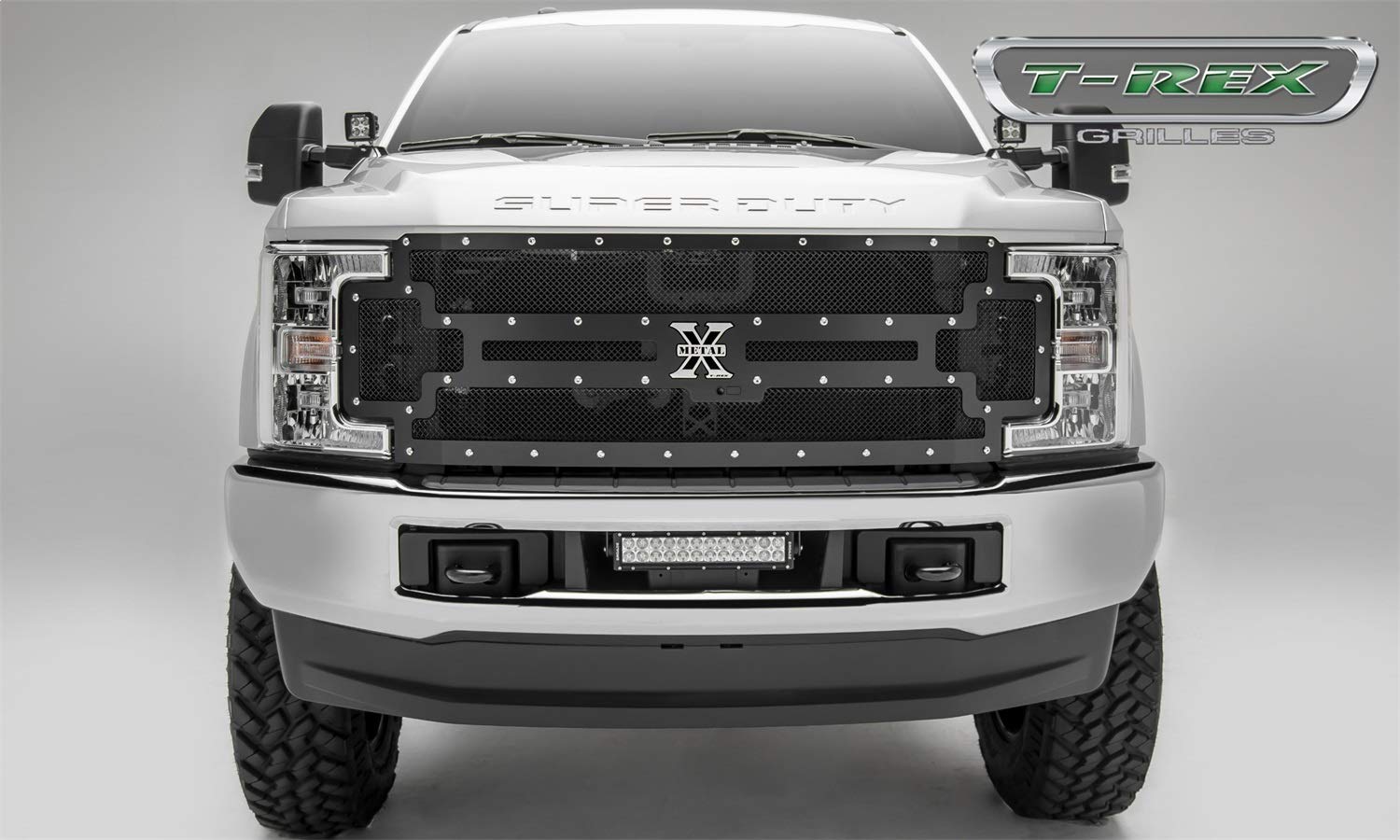 2017-2019 T-Rex Grilles Super Duty X-Metal Grille, Black, 1 Pc, Replacement, Chrome Studs, Fits Vehicles with Camera - PN #6715371