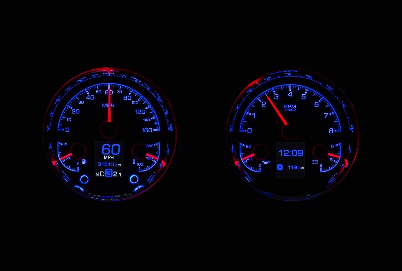 Dakota Digital Dual Universal 5.4" Round Analog Gauges Kit Black HDX-2014-K