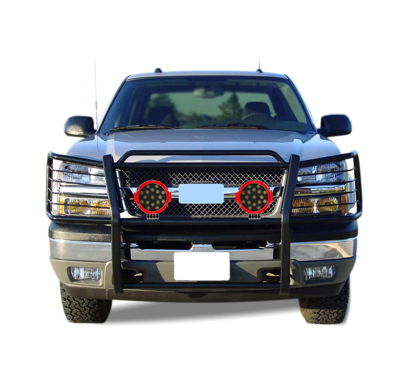 Bumper Guard Modular Black Horse Grille brush W/Set of pair of 7.0"LED Lights Compatible with 95-98 Silverado|99 Suburban 1500|95-99 Tahoe|88-98 Sierra 1500|92-99 Yukon-17GJ23MA-PLR
