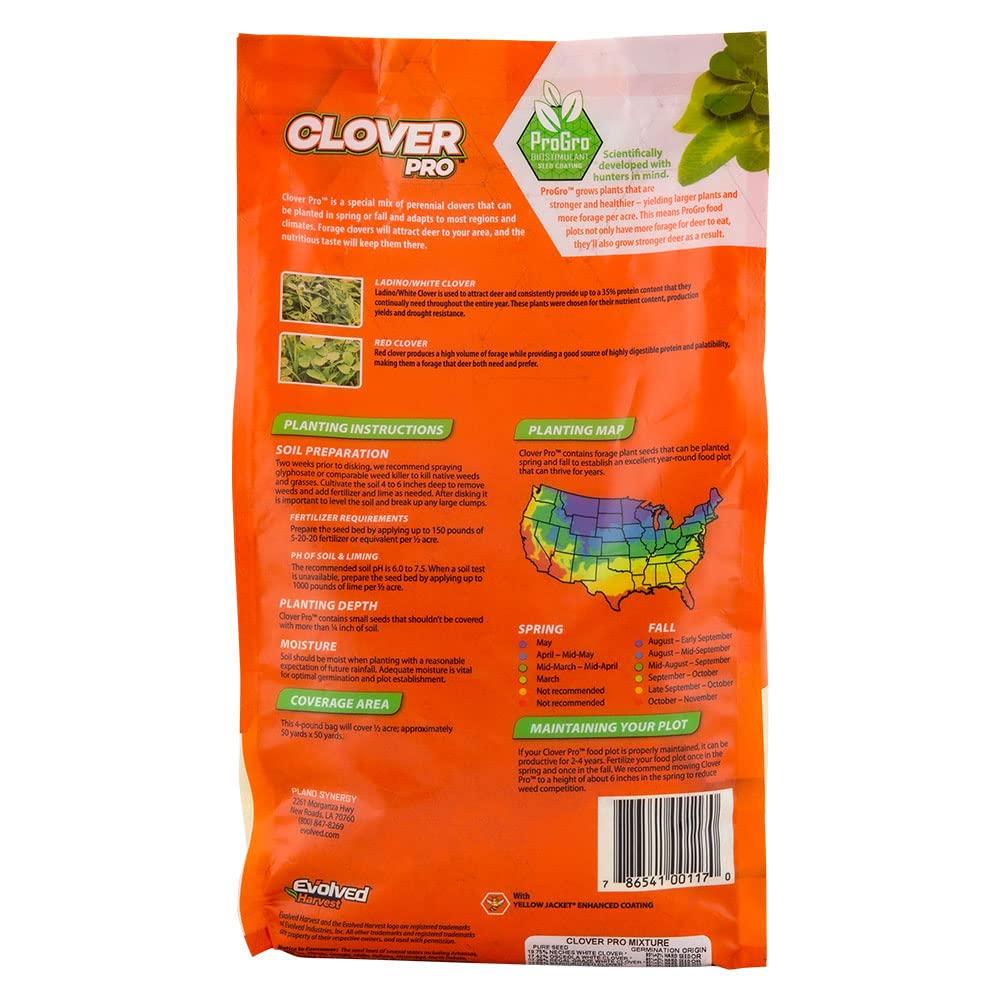 Clover Pro Evolved Harvest Food Plot Seed with Biostimulant Coating - Vital Nutrient Forage for Deer, 4 Lbs.