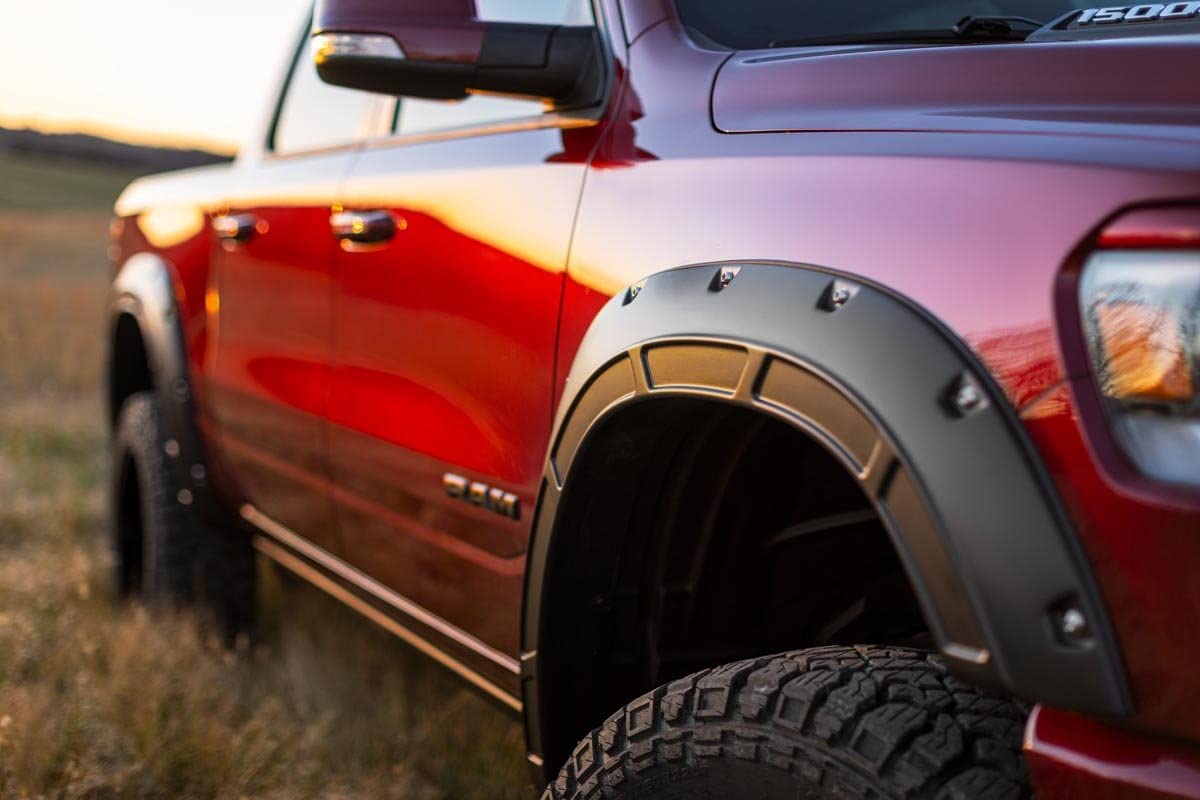 Defender Fender Flares Rough Country for Ram 1500 (2019-2024) - 2" Extra Tire Coverage, Durable ABS Plastic, UV-Resistant ABS, Flat Black (Set of 4)