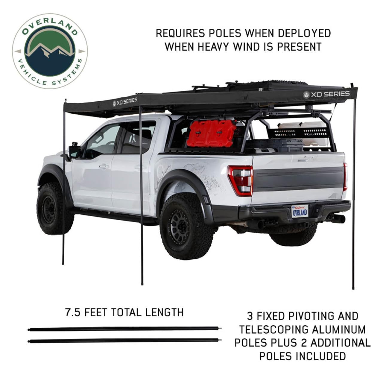 XD Nomadic 180 LTE Awning – Overland Vehicle Systems, Universal Fit, Freestanding Design with Blackout 320g Ripstop Poly Cotton Fabric, Waterproof 5000 PU Rating, Black Travel Cover