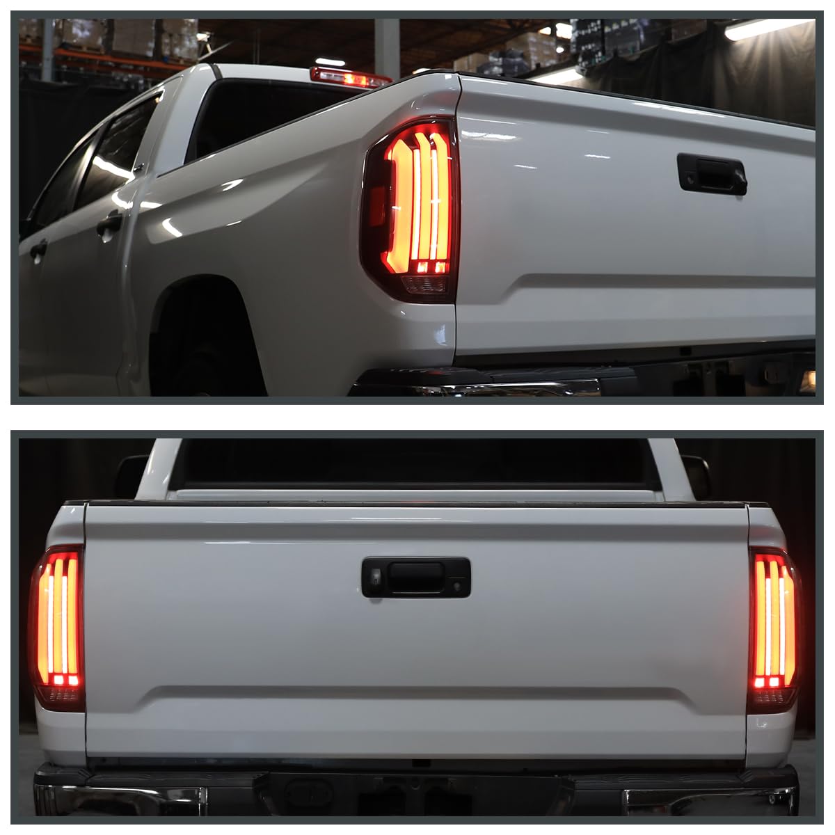 Matte Black Smoke SPEC-D TUNING Full LED Strip Tail Lights w/White Sequential LED Light Bars and Startup Animation Compatible with 2014-2021 Toyota Tundra, Left + Right Pair Assembly