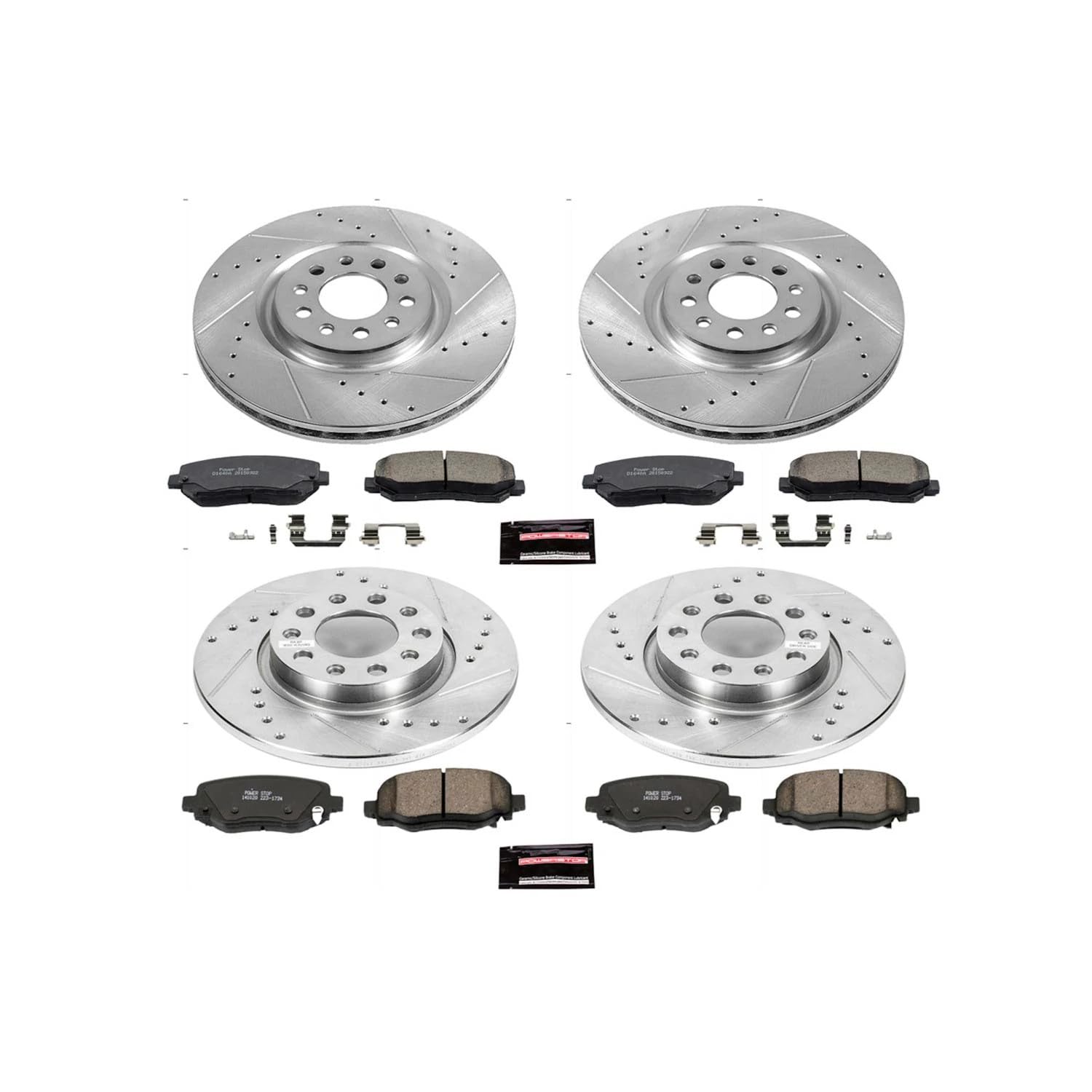 Power Stop K6539 Z23 Carbon Fiber Brake Pads Front and Rear with Drilled and Slotted Brake Rotors Kit For 2015 2016 2017 Chrysler 200 | 2014-2021 Jeep Cherokee Single Piston Caliper Models