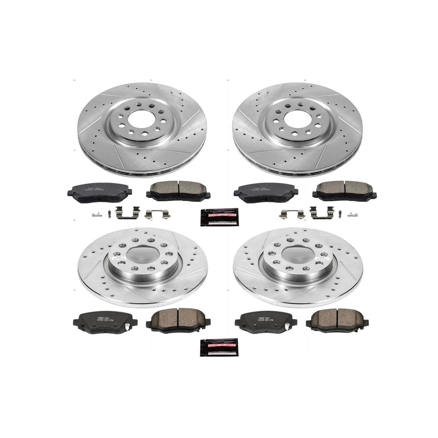 Power Stop K6539 Z23 Carbon Fiber Brake Pads Front and Rear with Drilled and Slotted Brake Rotors Kit For 2015 2016 2017 Chrysler 200 | 2014-2021 Jeep Cherokee Single Piston Caliper Models