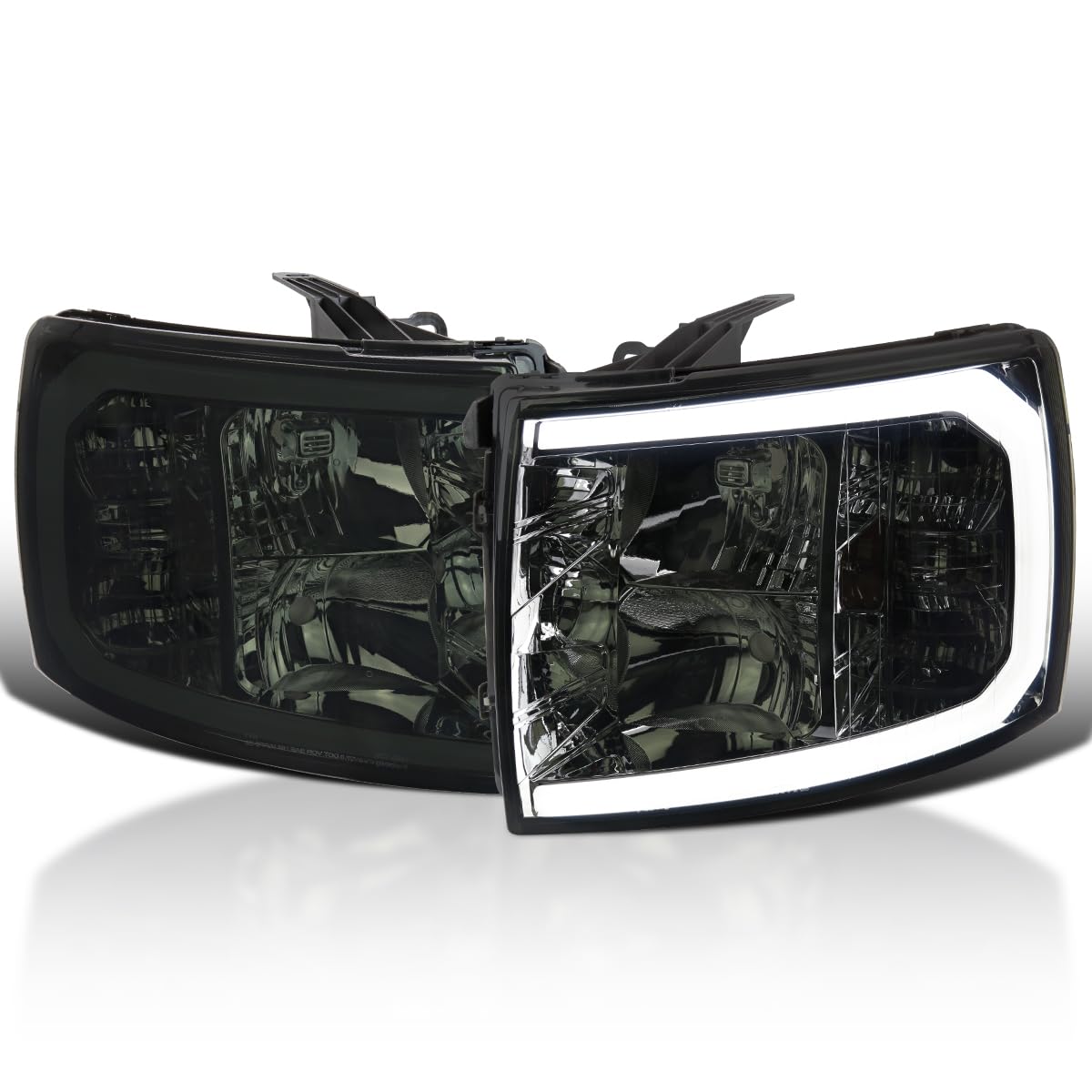 Smoke SPEC-D TUNING Headlights with LED Tube Compatible with 2007-2013 Chevy Silverado 1500/2500HD/3500HD, Left + Right Pair Headlamps Assembly