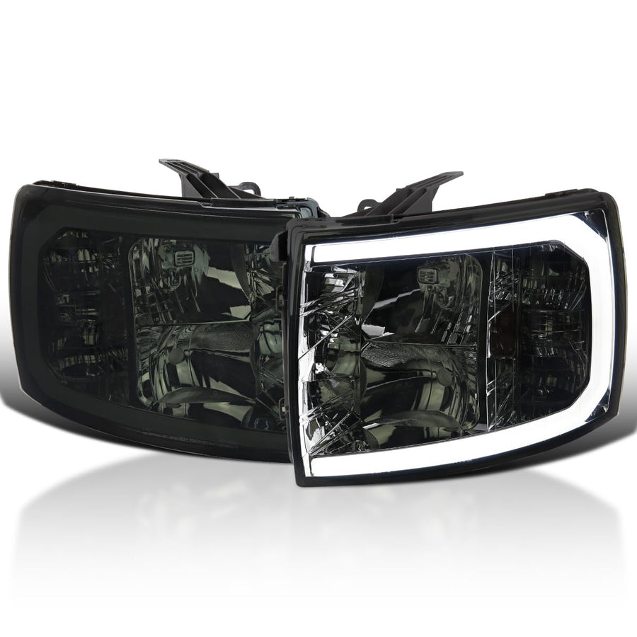 Smoke SPEC-D TUNING Headlights with LED Tube Compatible with 2007-2013 Chevy Silverado 1500/2500HD/3500HD, Left + Right Pair Headlamps Assembly