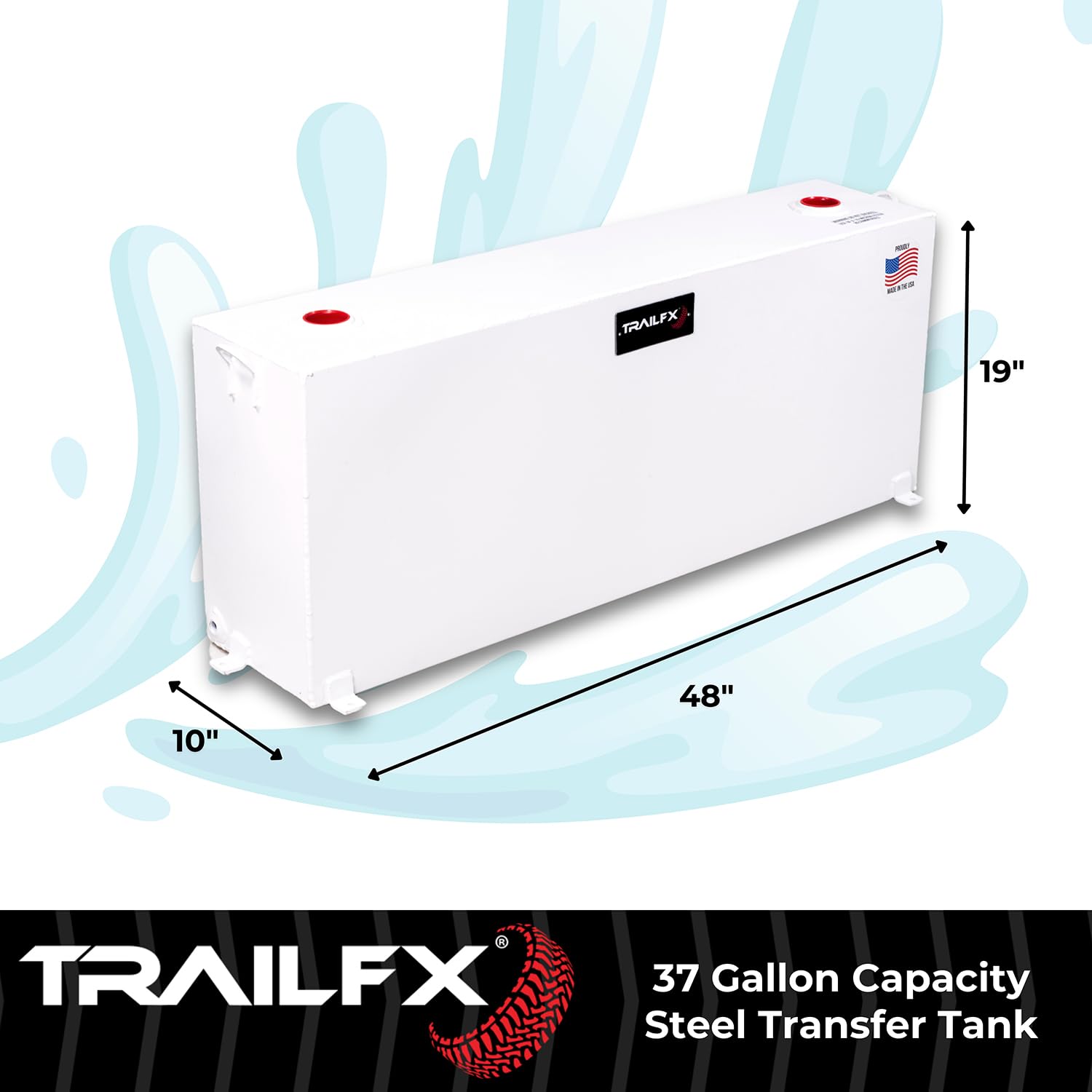Liquid Transfer Tank TrailFX 21040SW 37 Gallon Capacity Rectangular Vertical Steel Tank Gloss White Powder Coat Vented Lockable Cap For Diesel and Non-Flammable Liquids