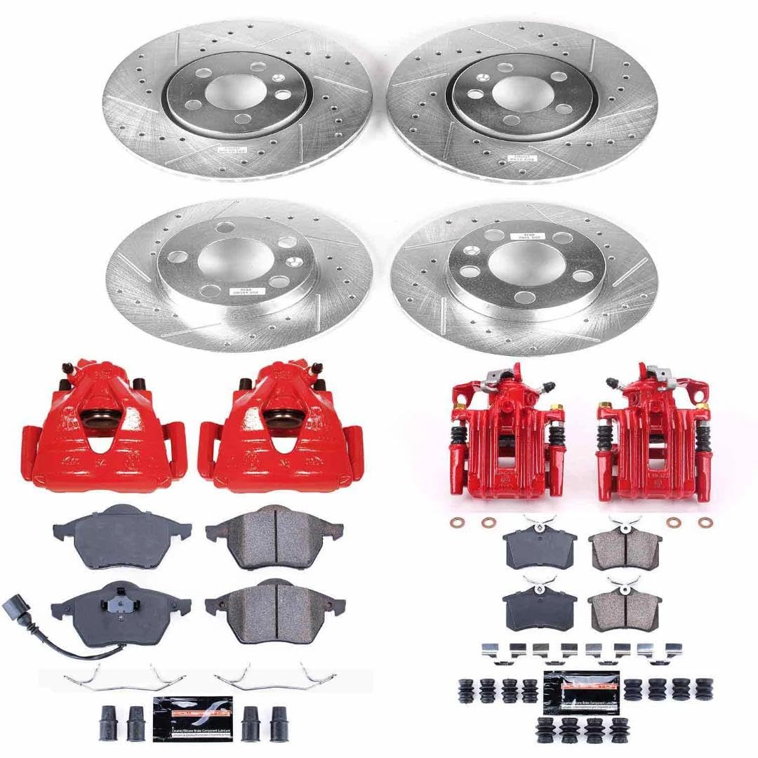 Power Stop Z23 Evolution KC899A Front and Rear Caliper Kit-Drilled/Slotted Rotors, Carbon Ceramic Brake Pads & Calipers For VW Beetle, VW G, VW J [Model Specific]