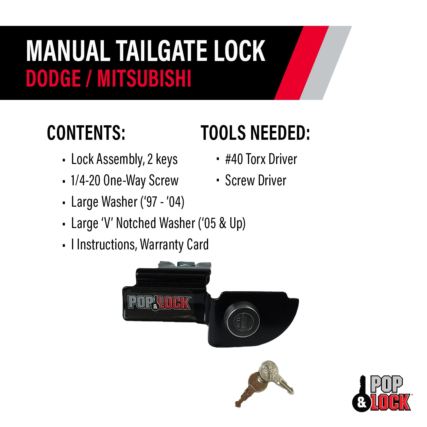 Pop & Lock - Black PL3600 Manual Tailgate Lock for Dodge Dakota and Mitsubishi Raider