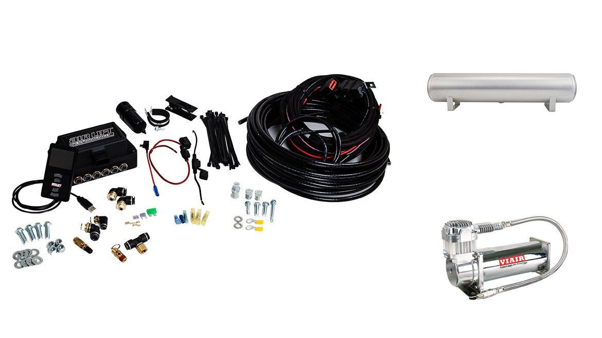 3P System Air Lift 27687 (3/8" Air Line, 4 Gallon 5-Port Lightweight Aluminum Tank, VIAIR 444C Compressor)