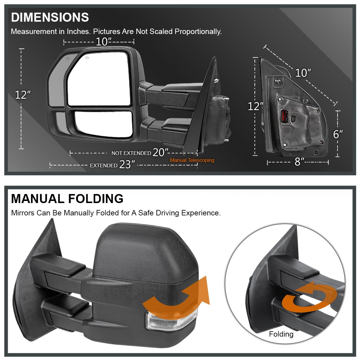 Spec-D Tuning Power Heated Black Tow Mirrors+LED Signal+Puddle 22Pin & 8Pin Compatible with 2015-2020 Ford F150 Left + Right Pair
