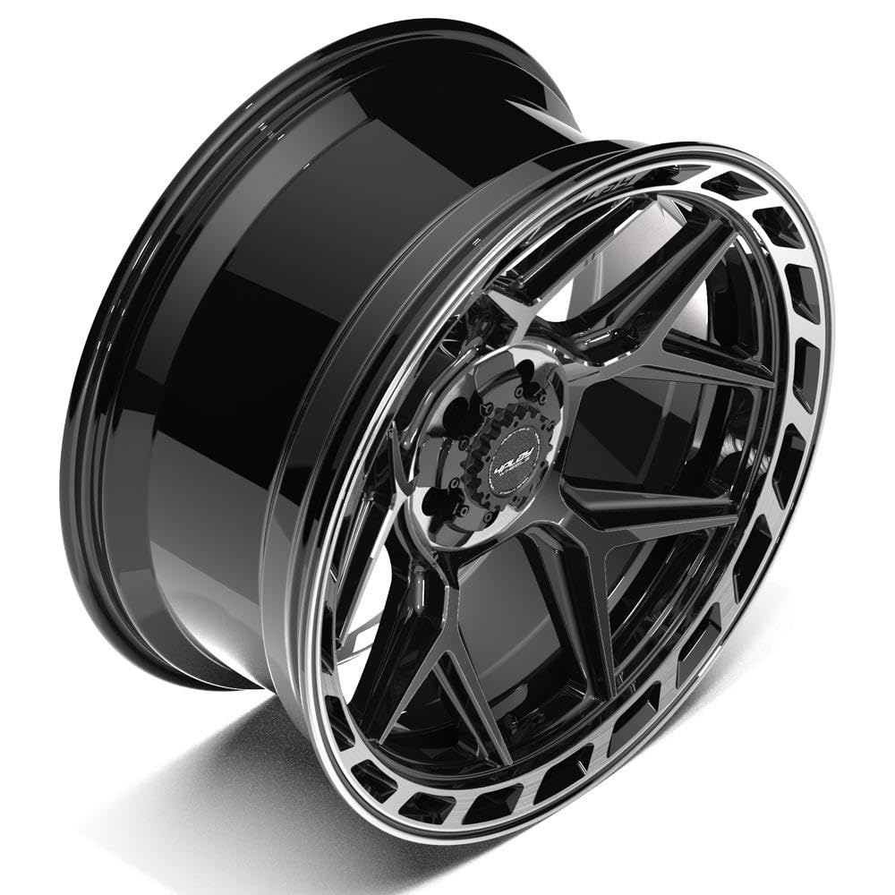 22 Inch 4PLAY Wheels Rim 4P55 Fits 5x127 & 5x139.7 22x10 Gloss Black Brushed with Tinted Clear (1)