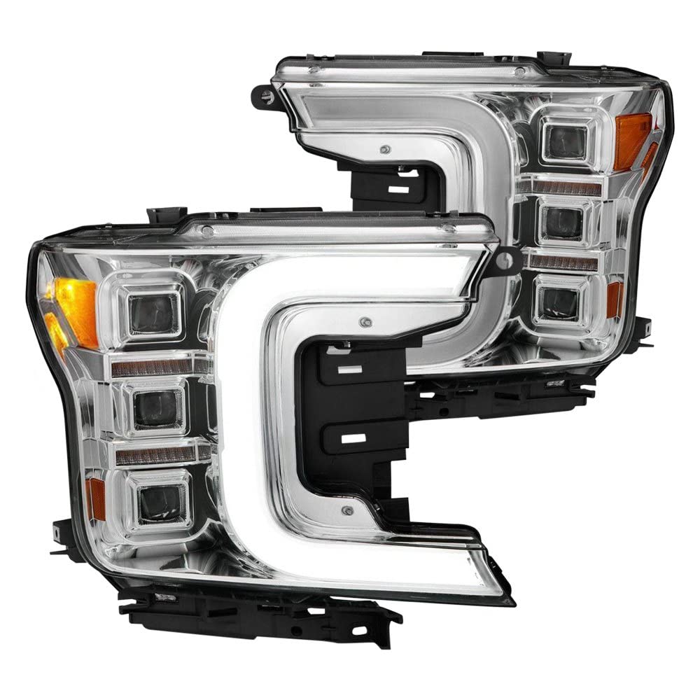 FORD F-150 18-20 FULL LED PROJECTOR LIGHT BAR STYLE CHROME AMBER HEADLIGHTS (SEQUENTIAL SIGNAL) (FACTORY HALOGEN MODEL ONLY)