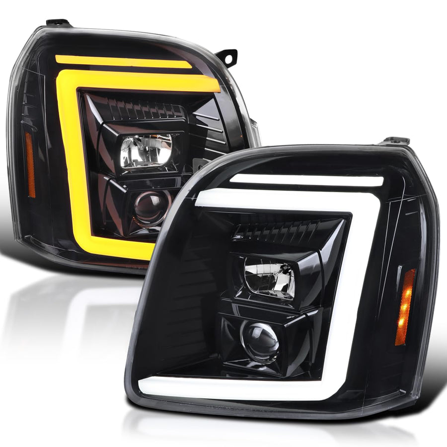 Jet Black SPEC-D TUNING Sequential LED Signal Tube Projector Headlights Compatible with 2007-2014 GMC Yukon/Yukon XL Denali 1500 2500, Left + Right Pair Headlamps Assembly