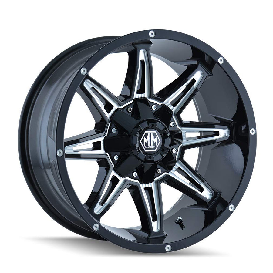 Mayhem Wheels 18x9.0 RAMPAGE Wheel -12mm ACORN Lug Type 6x135 BLACK/MILLED SPOKES