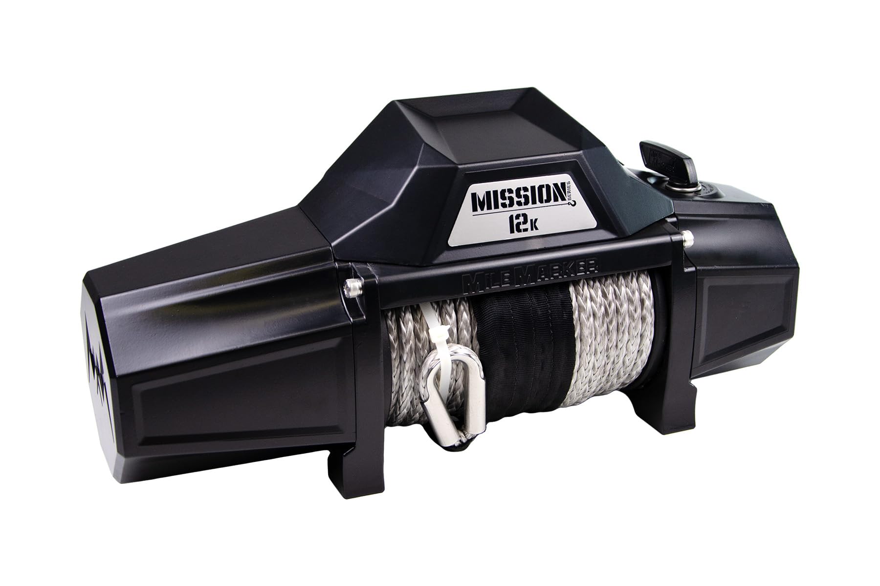 Mission Series Mile Marker 78-53251 Covert Black 12 Volt 12,000 Pound Electric Winch with 92' Synthetic Rope - Rugged Heavy Duty Solenoid - Fully Submersible