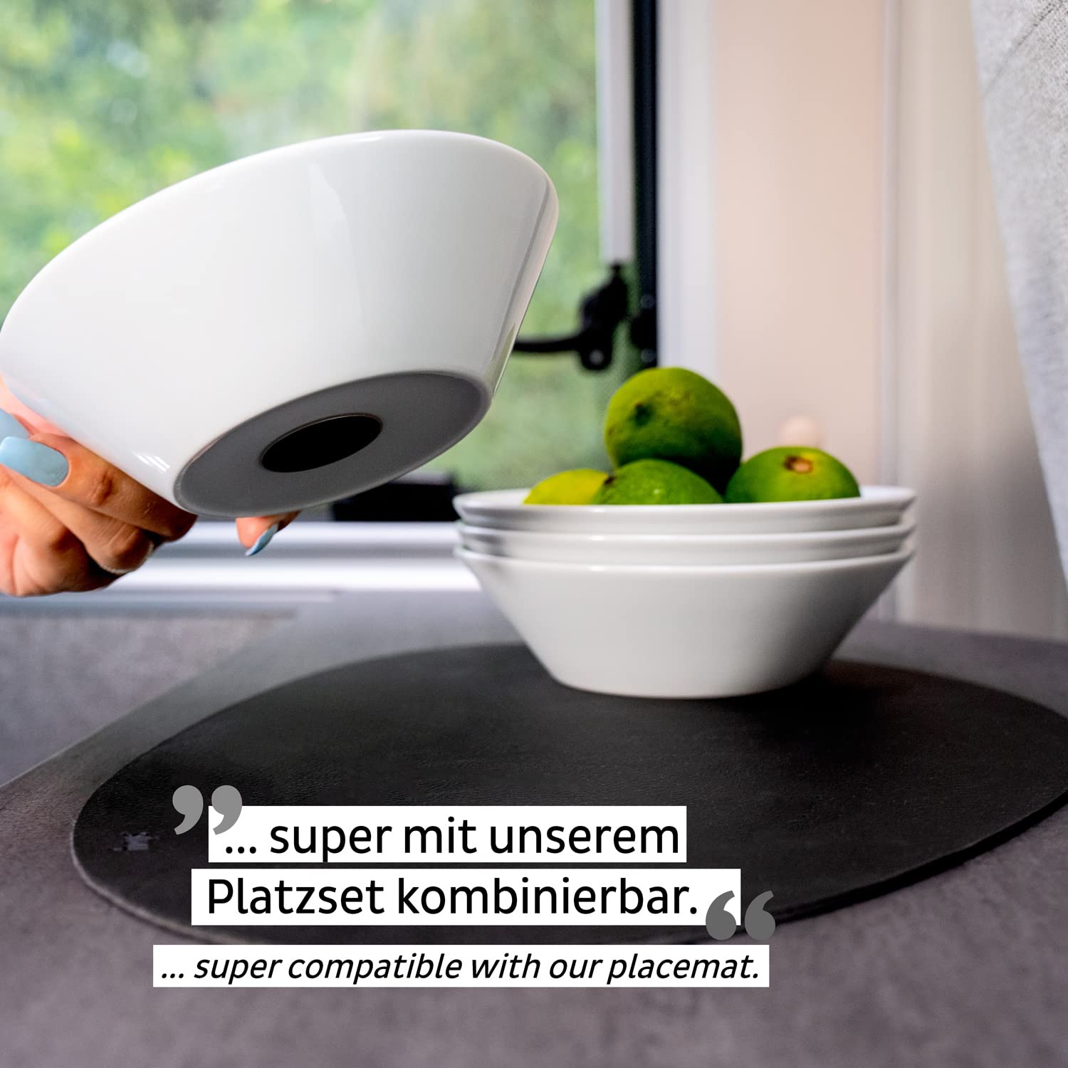 Non-Slip silwy® Magnetic Porcelain Bowls (Set of 2) - Ideal for Camping, Caravaning, and Boating - Stackable Without Rattling